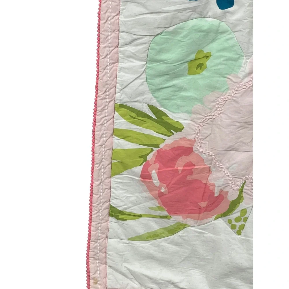 Cloud Island Floral Applique Baby Quilt Pink Mint Green Nursery Blanket 32x40